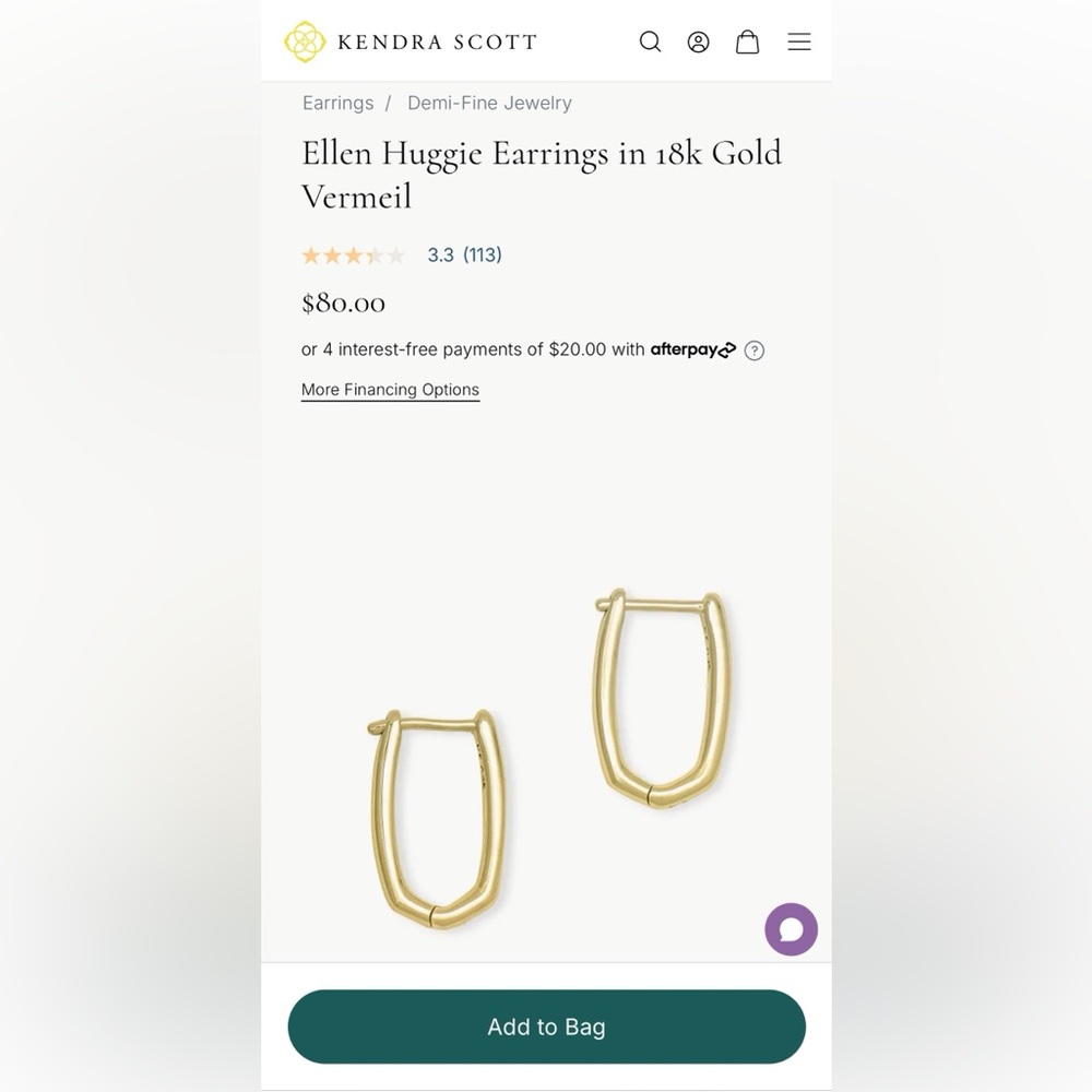 NWT Ellen Huggie Earrings in 18k Gold Vermeil